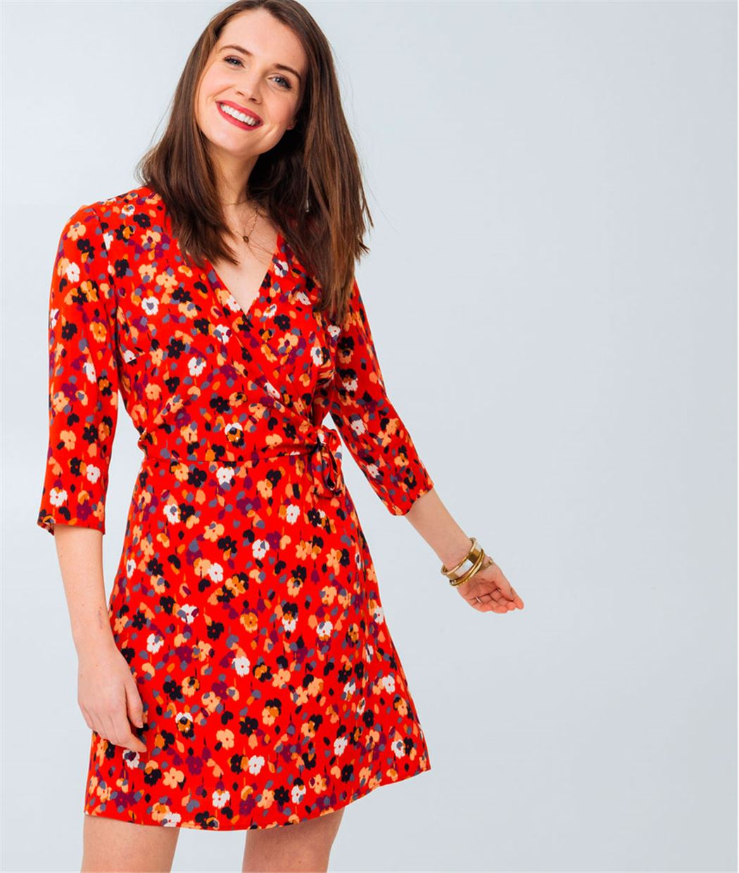 Robe femme cache-coeur imprimée ROUGE