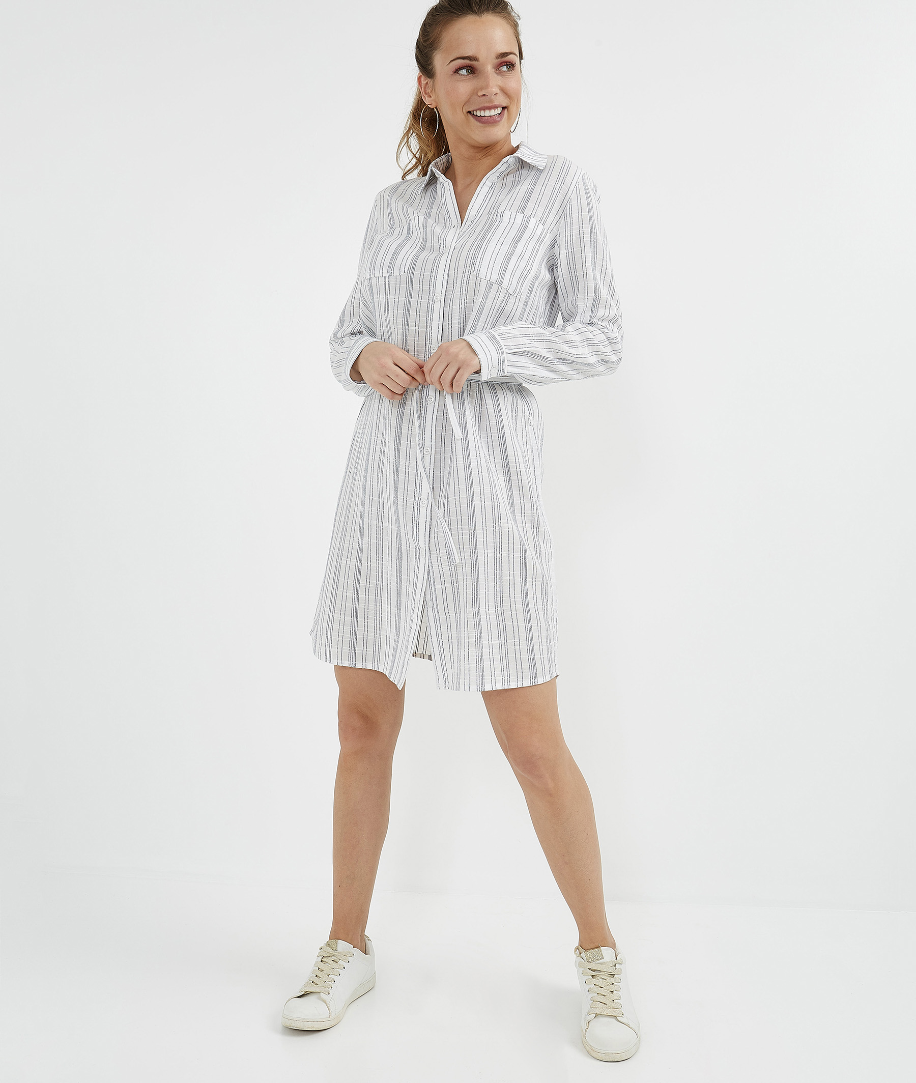 Robe chemise 100% coton rayée BLEU