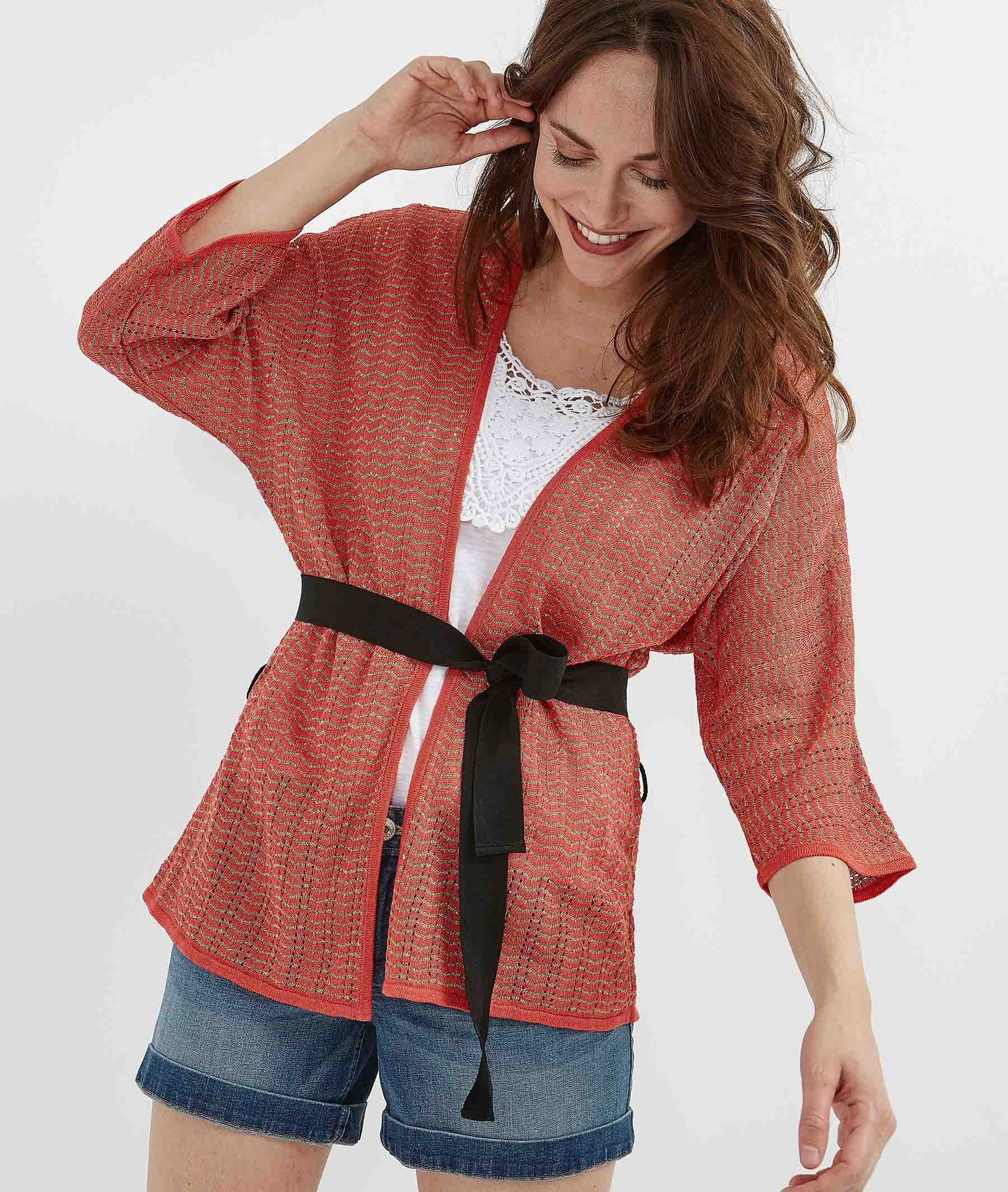 Gilet kimono corail avec ceinture CORAIL