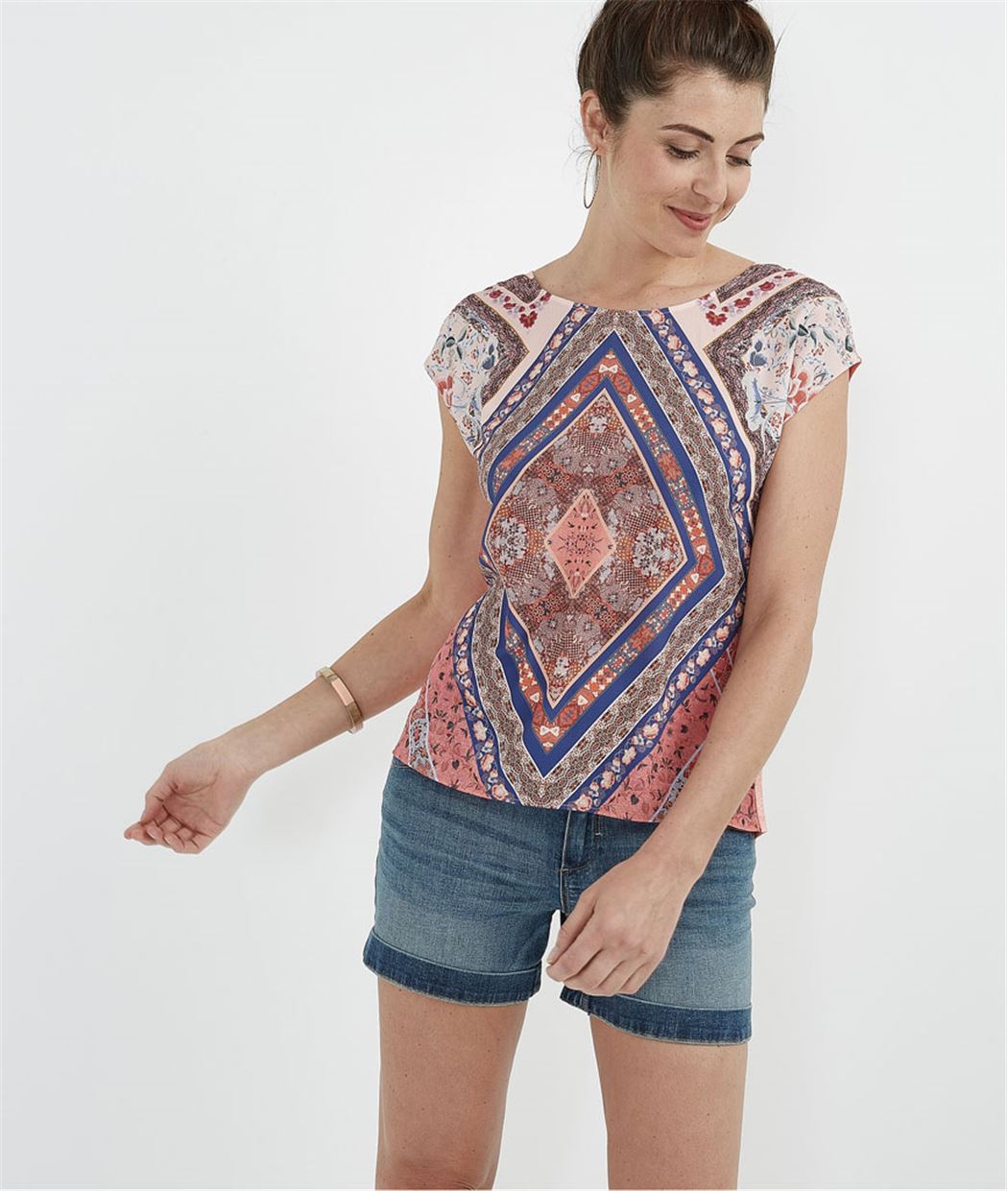 T-shirt bimatières imprimé CORAIL