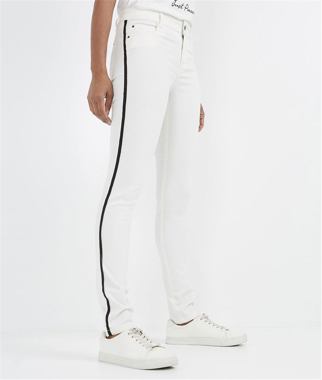 Pantalon femme push up et bande côté ECRU