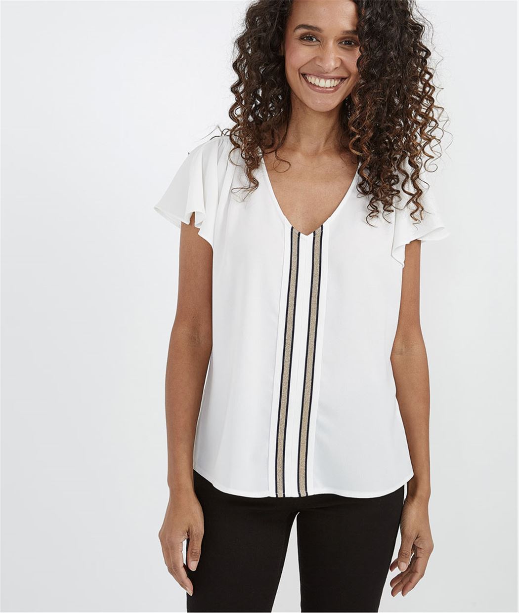 Blouse fluides avec bandes sports ECRU