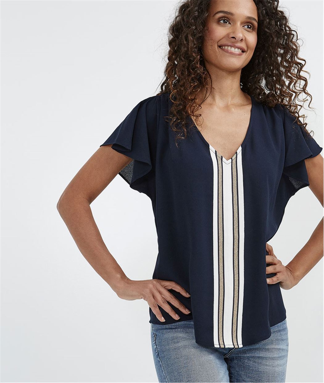 Blouse femme fluides avec bandes sports MARINE