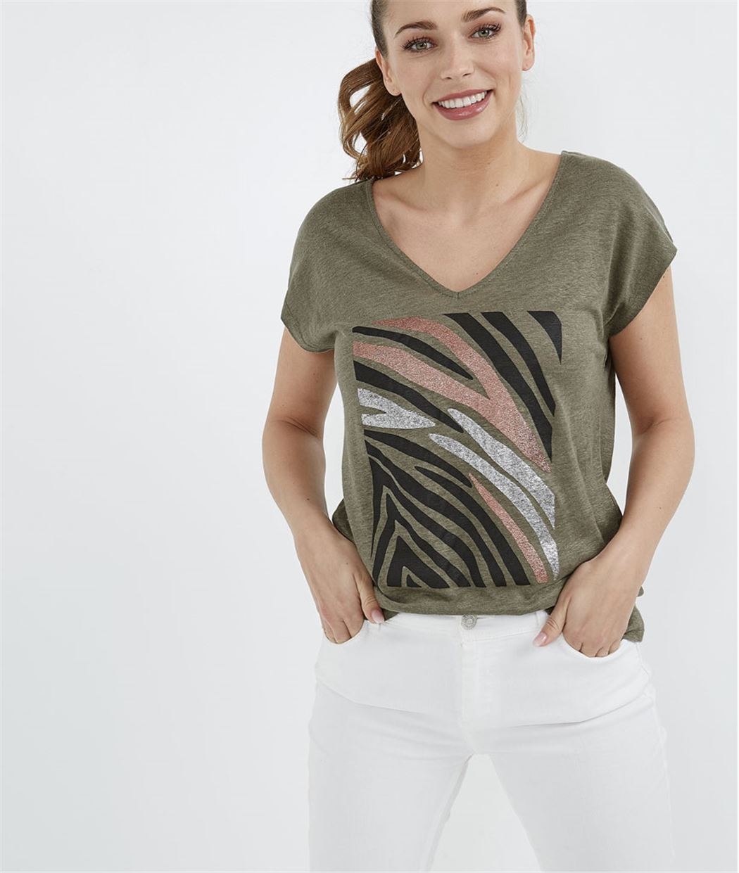 T-shirt femme imprimé zèbre KAKI
