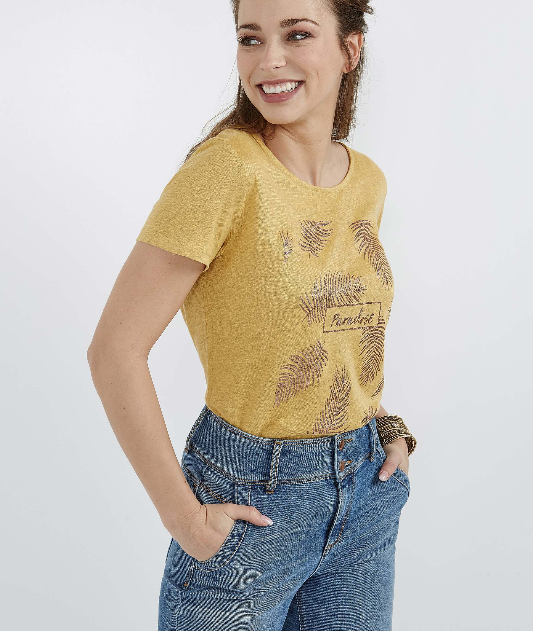 T-shirt 100% lin imprimé palmiers SAFRAN