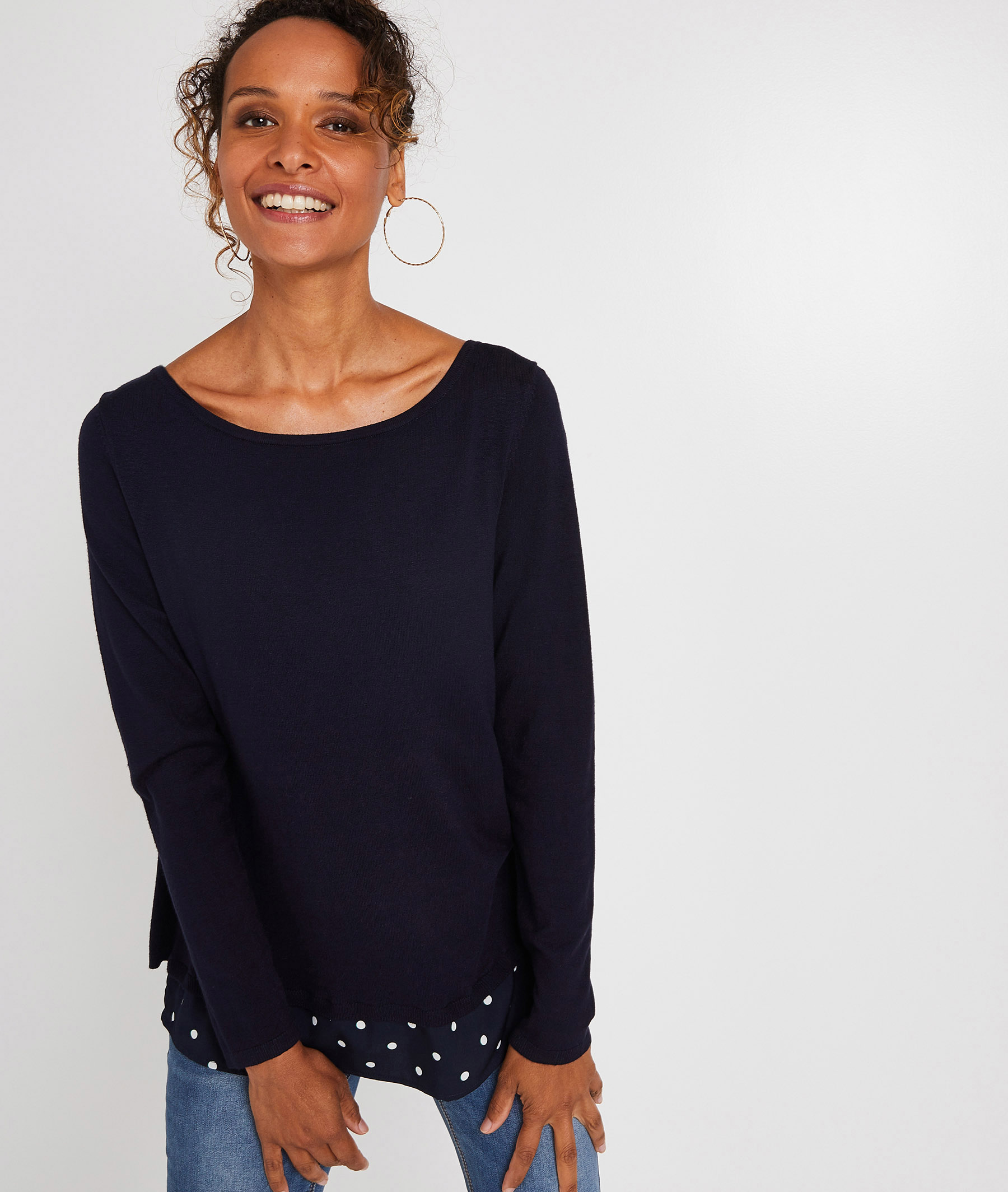 Pull bi-matière ouvert dos MARINE