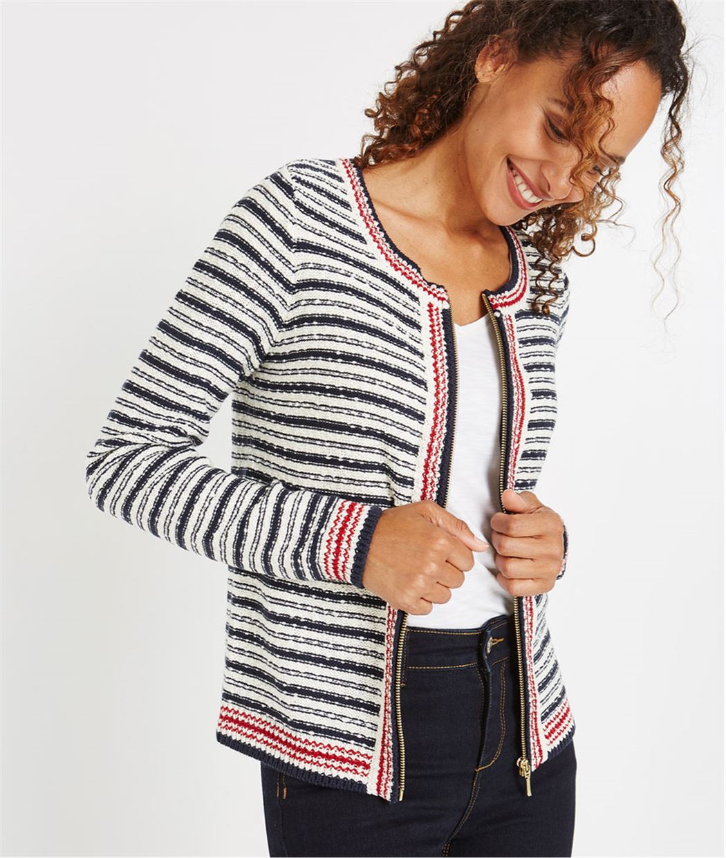 Gilet zippé à rayures MARINE