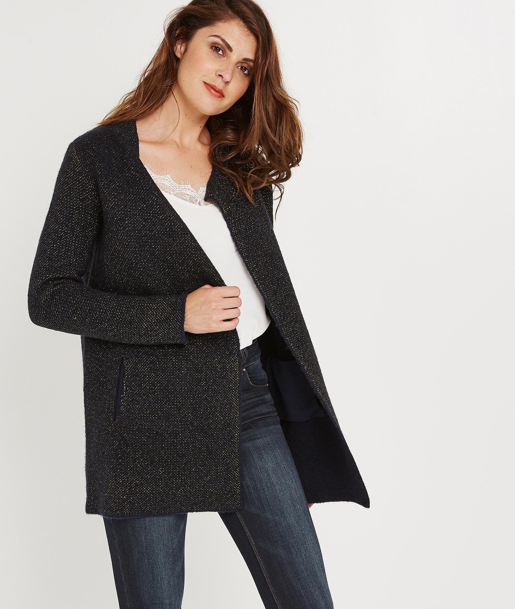 Gilet marine croisé avec fils brillants MARINE