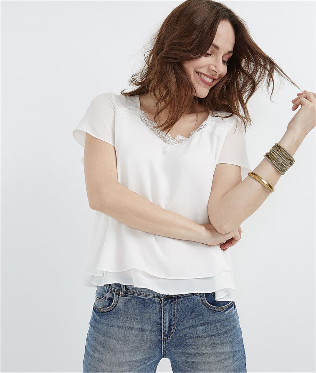Blouse fluide détail dentelle ECRU