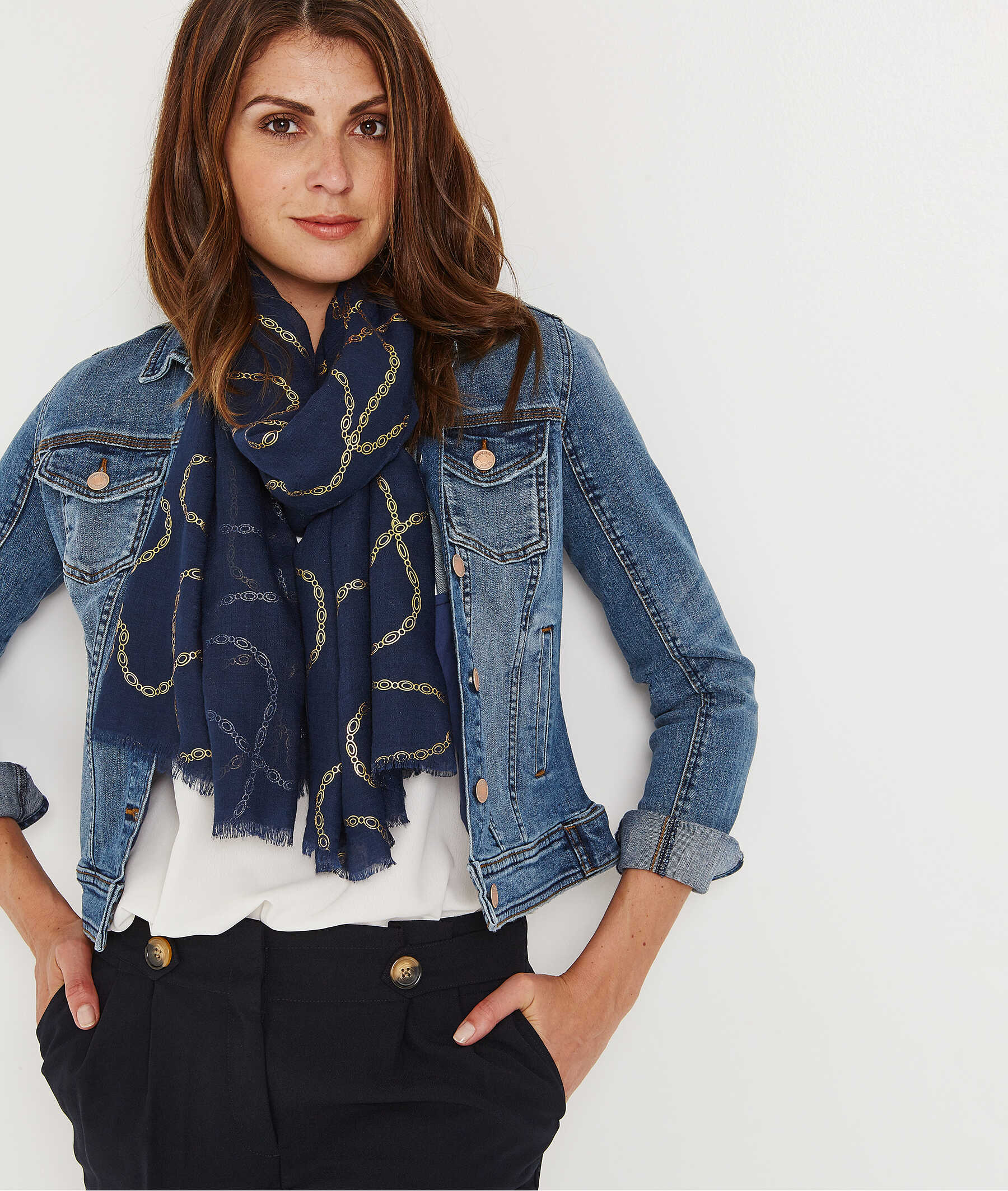 Foulard imprimé chainette MARINE