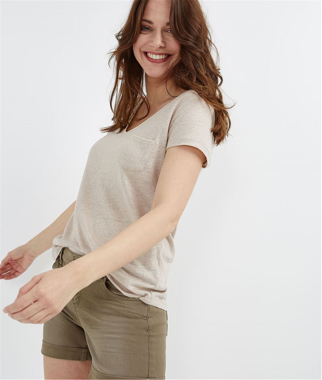 T-shirt femme basique 100% lin BEIGE