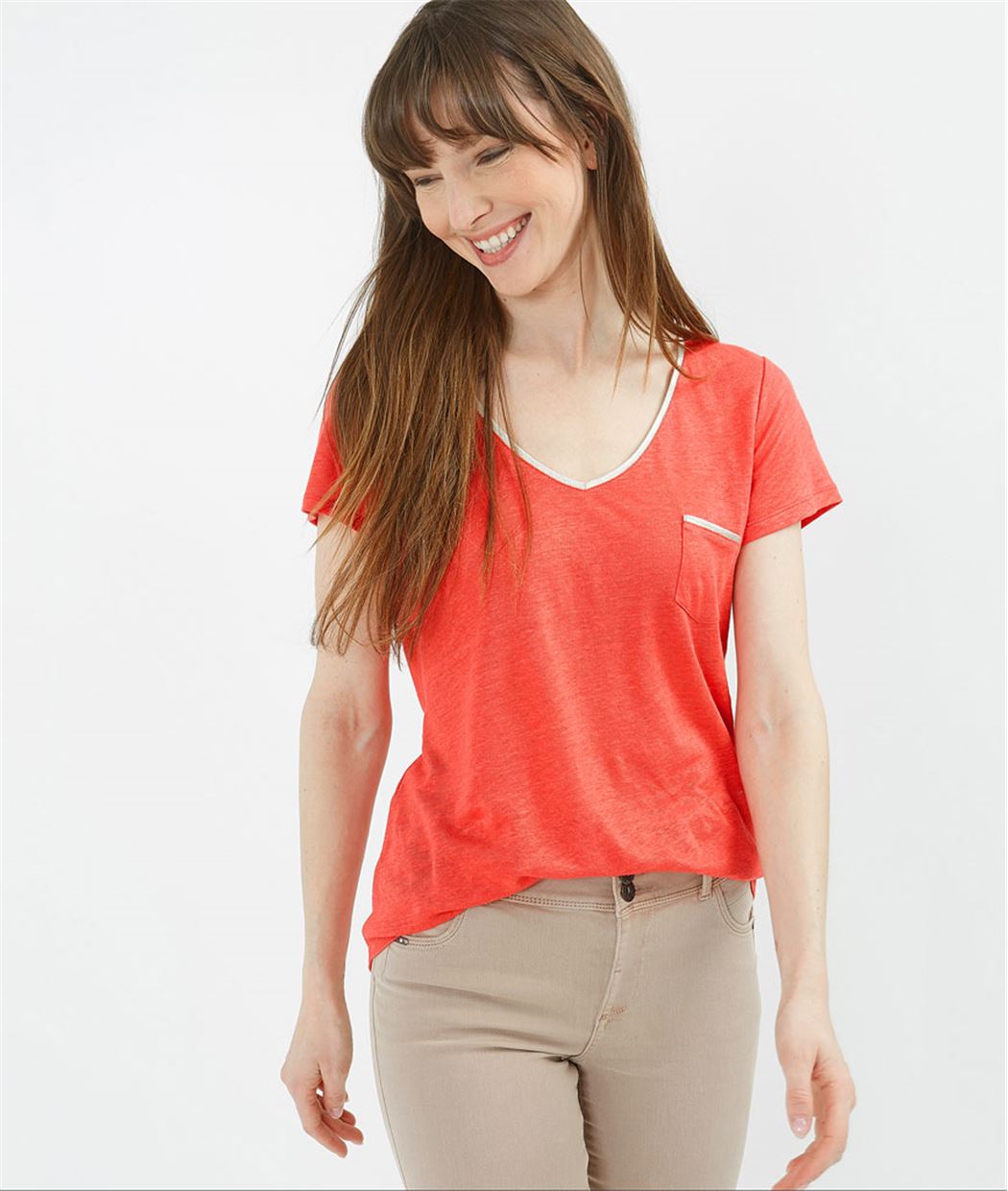 T-shirt femme basique 100% lin ROUGE