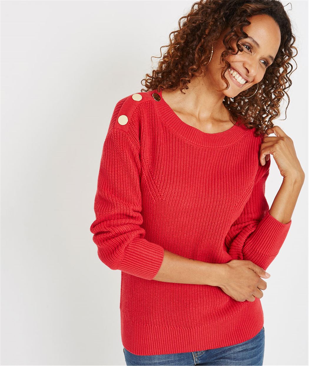 Pull uni 100% coton avec boutons ROUGE