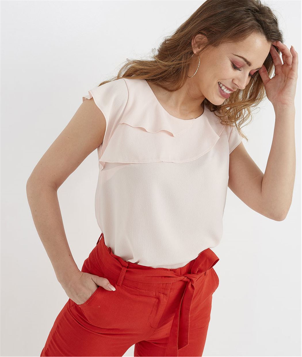 Blouse fluide nude avec volants NUDE