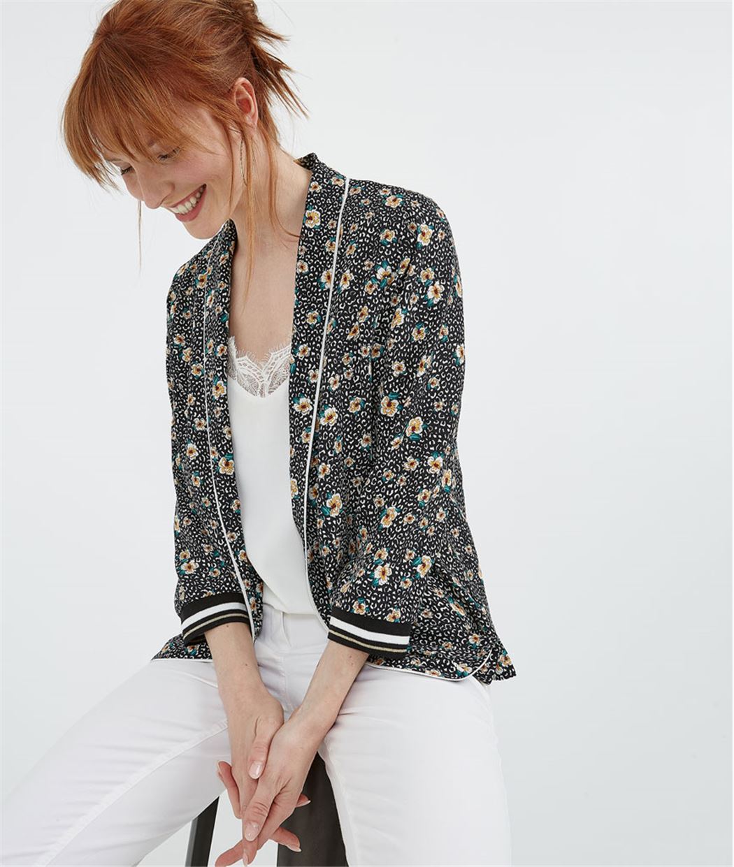 Veste de tailleur imprimé fleuri NOIR