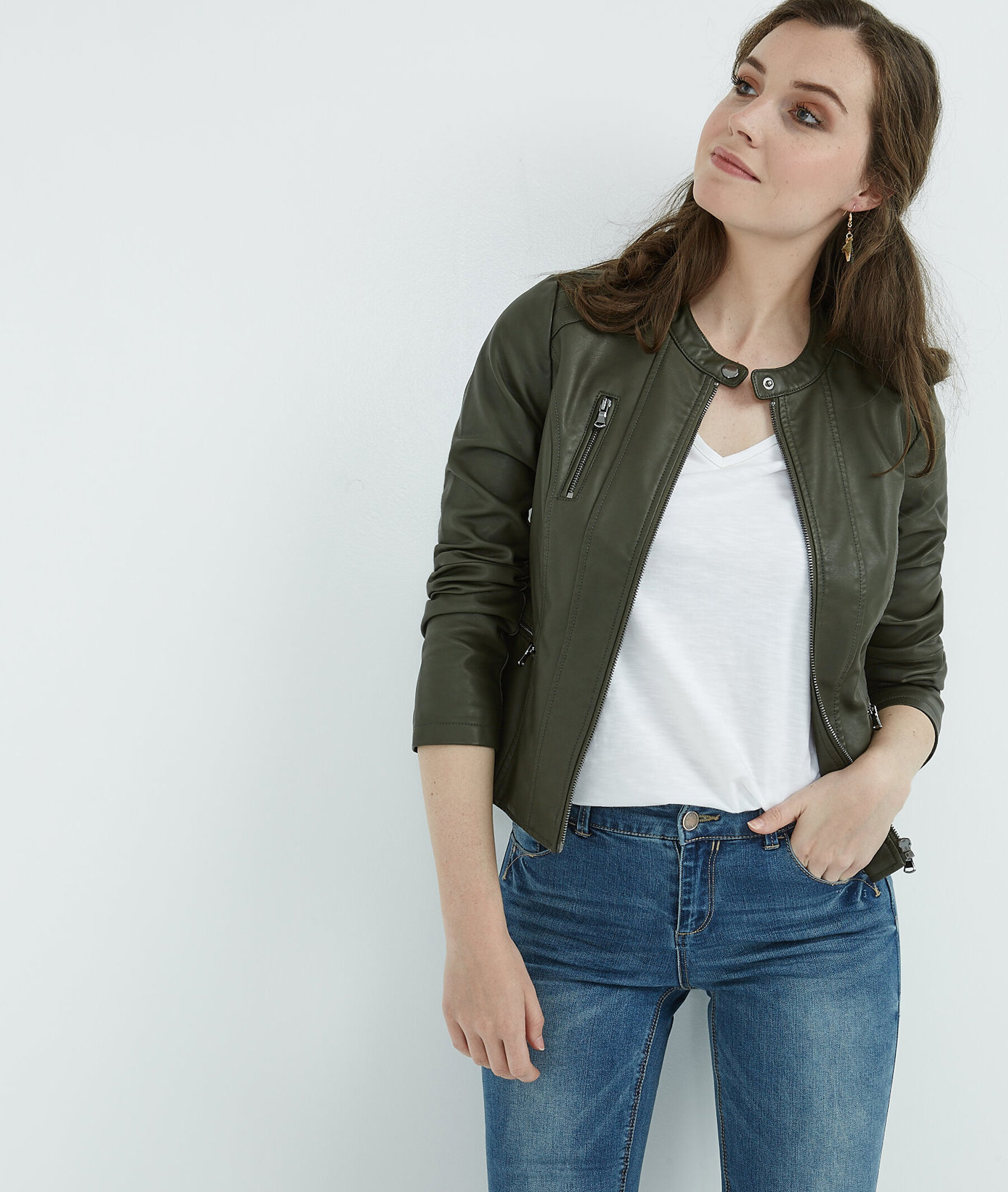 Veste simili cuir KAKI