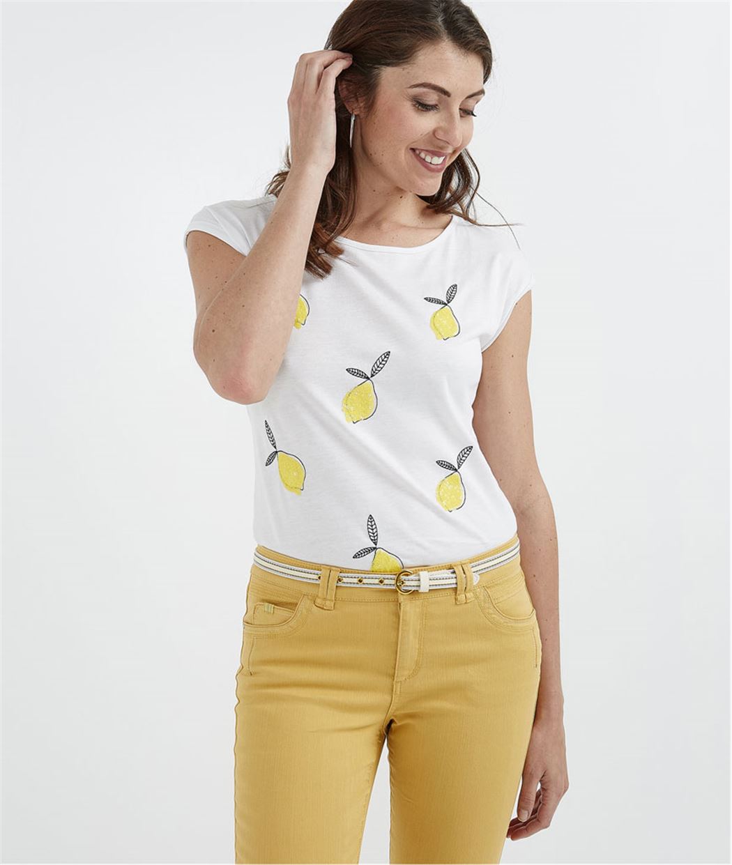 T-shirt citrons brodés avec noeud BLANC