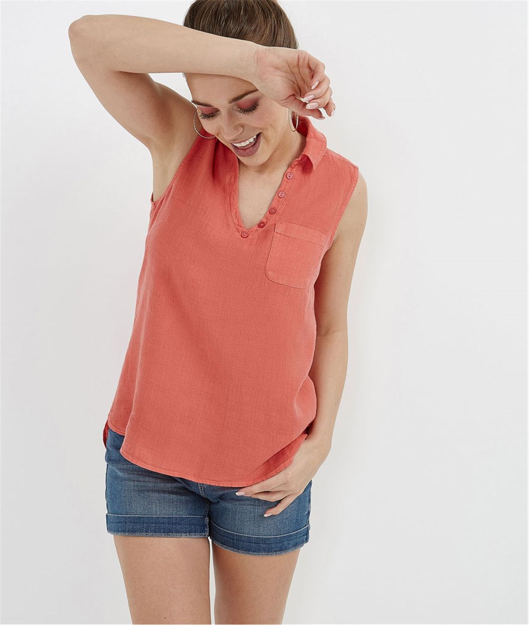 Blouse sans manches en lin CORAIL