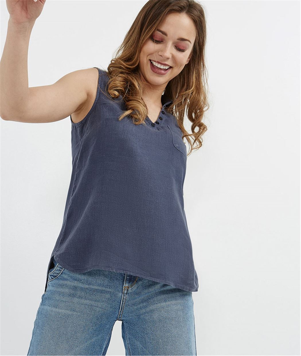 Blouse femme sans manches en lin MARINE