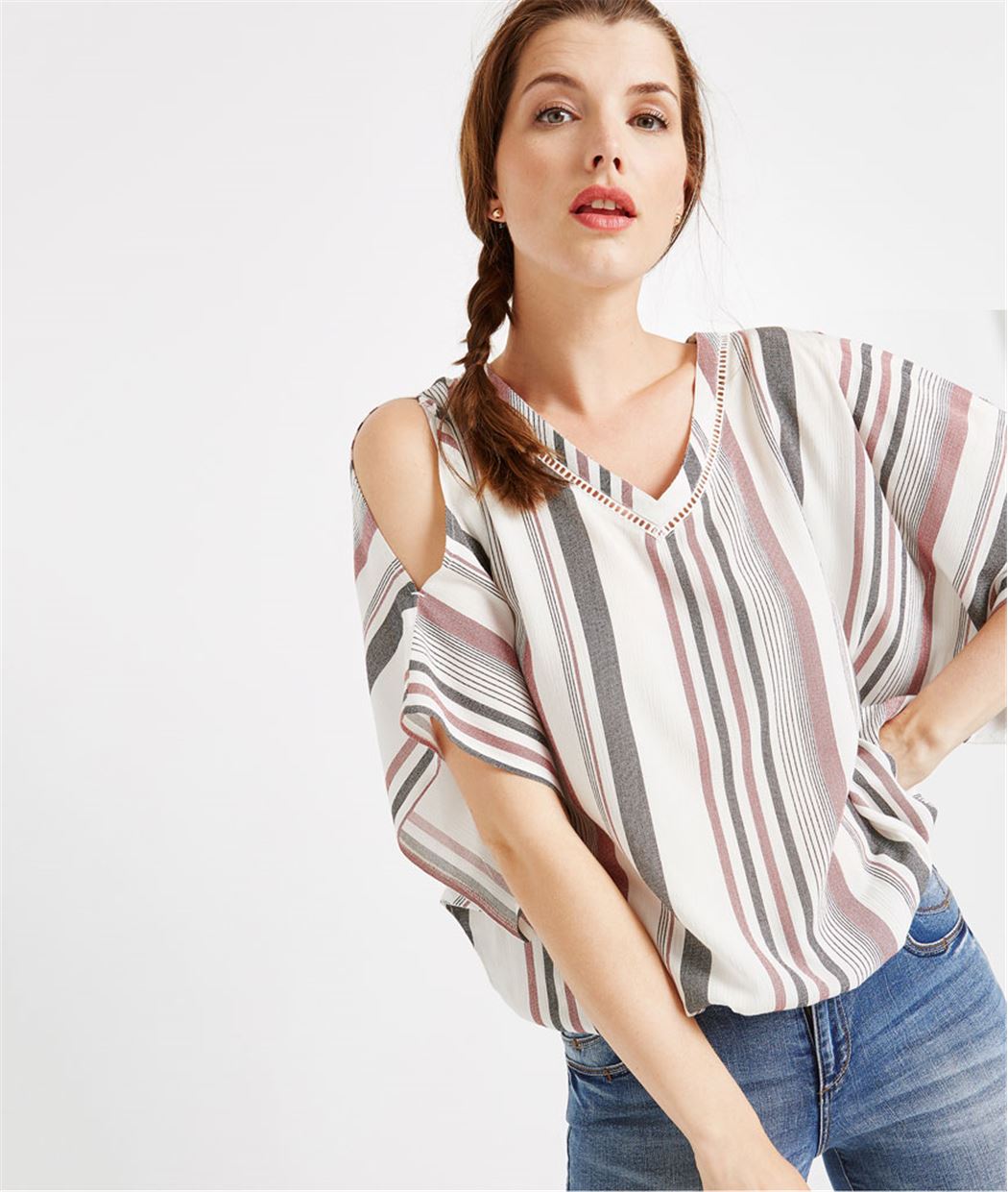 Blouse rayée manches coudes fendues RAYE GRIS
