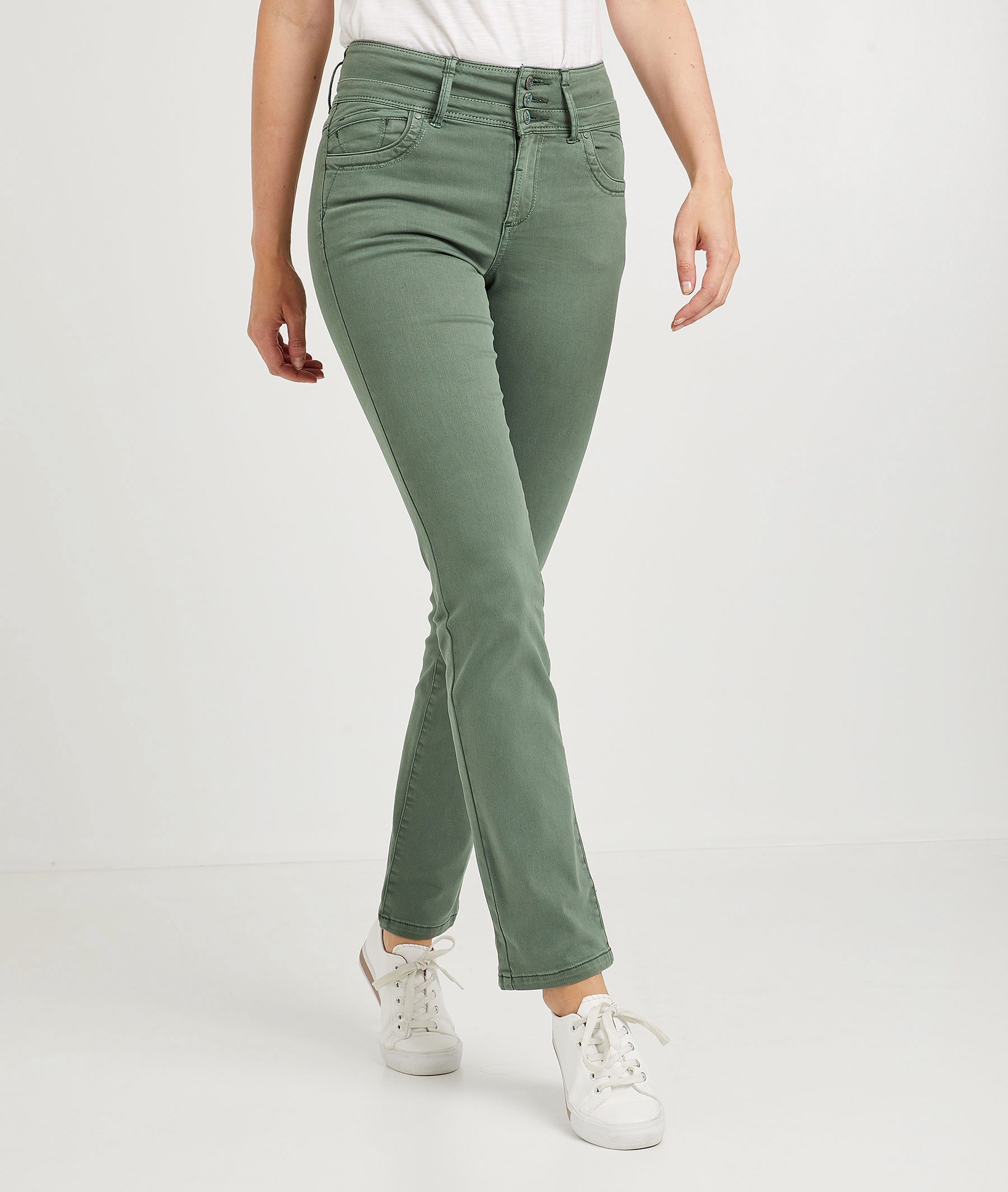 Pantalon droit taille haute de couleur EUCALYPTUS