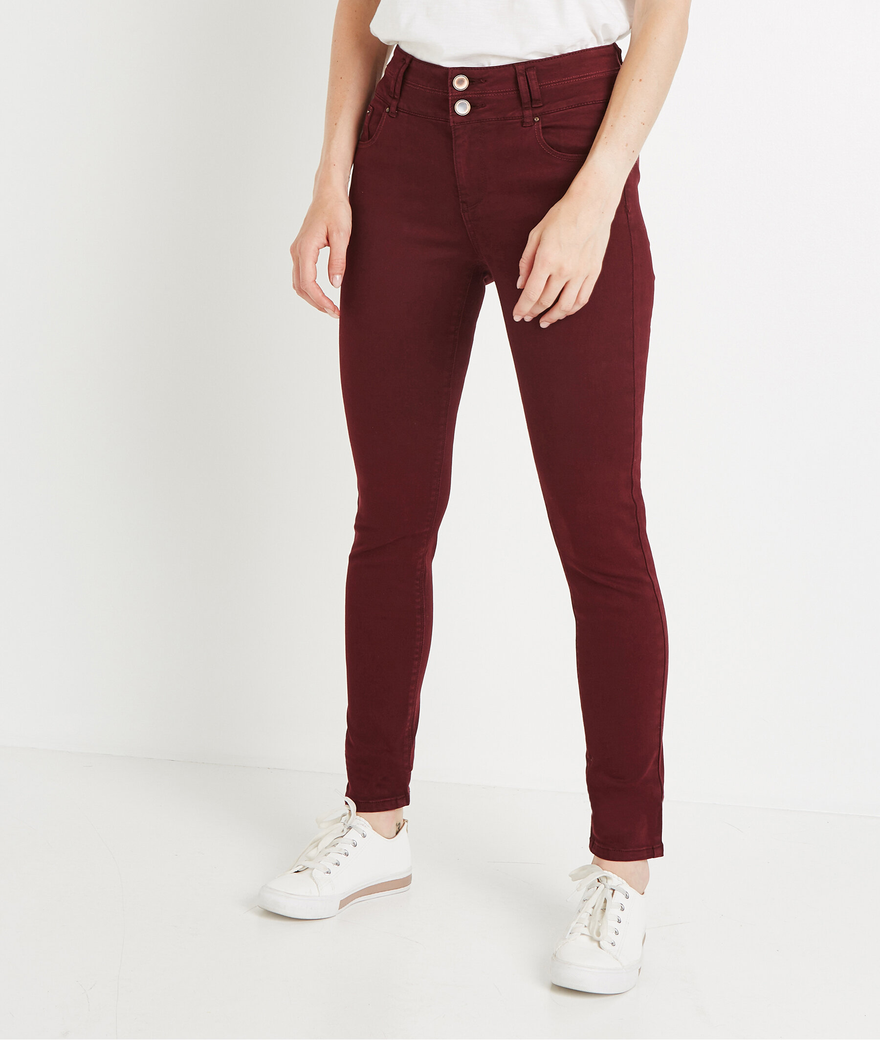 Slim taille haute uni de couleur GRENAT