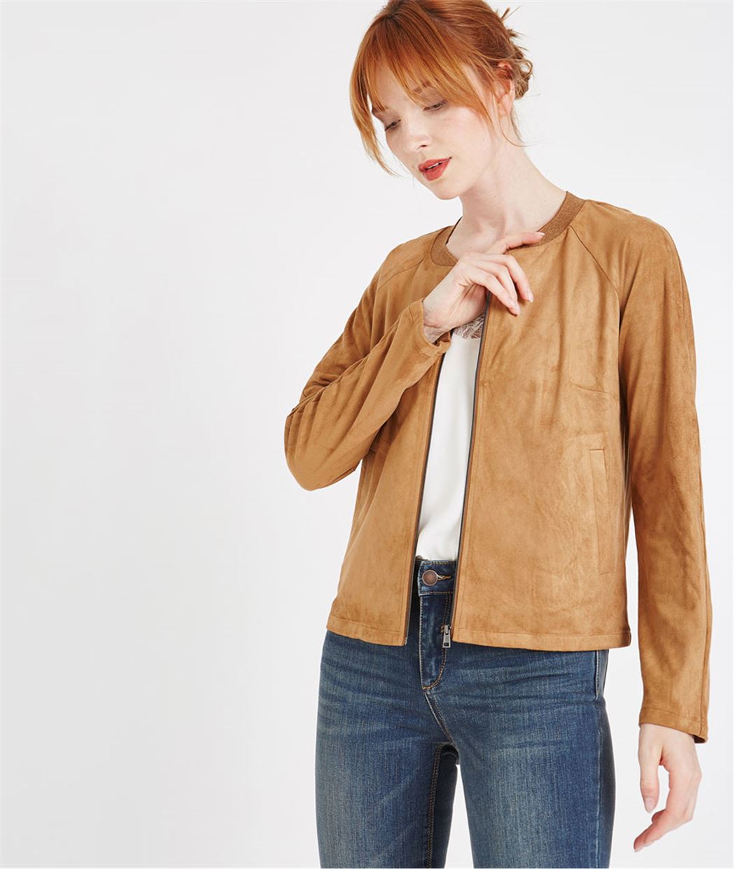Veste bombers suedine CARAMEL