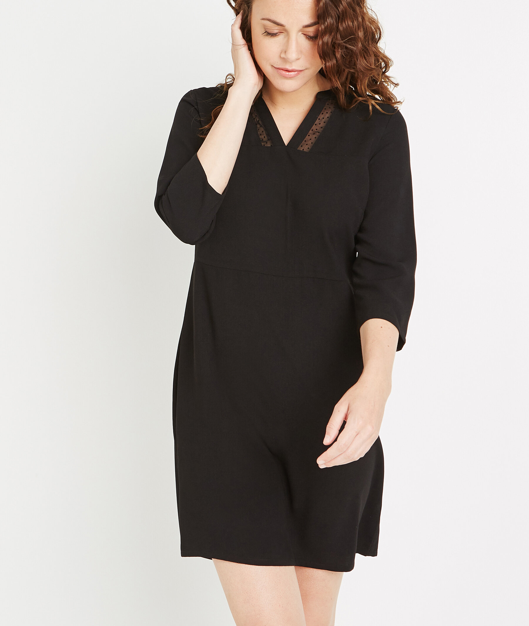 Robe évasée avec col plumetis NOIR