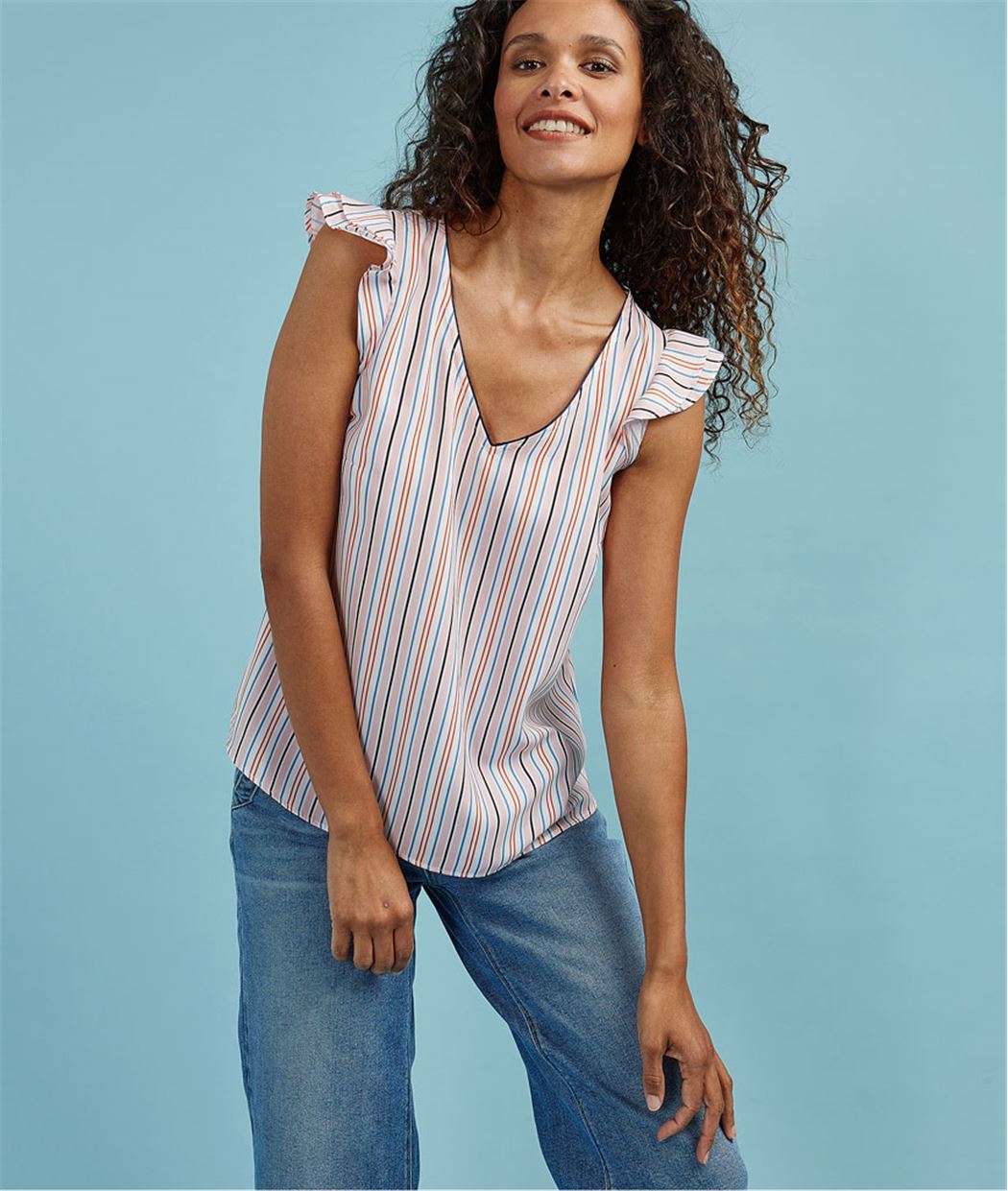 Blouse à manches courtes rayée rose MULTICOLORE
