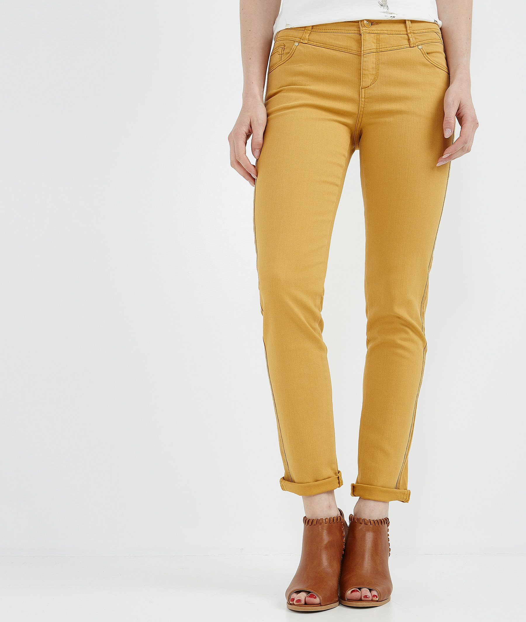 Jean raccourci de couleur avec bande AMBRE