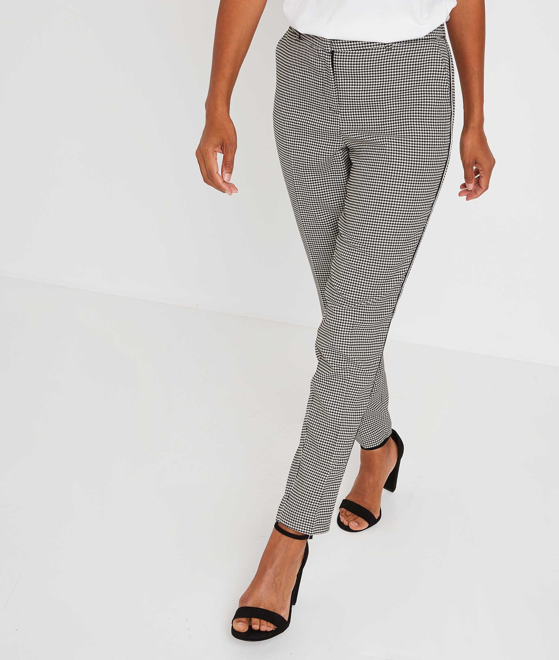 Pantalon cigarette à carreaux élastiqué NOIR