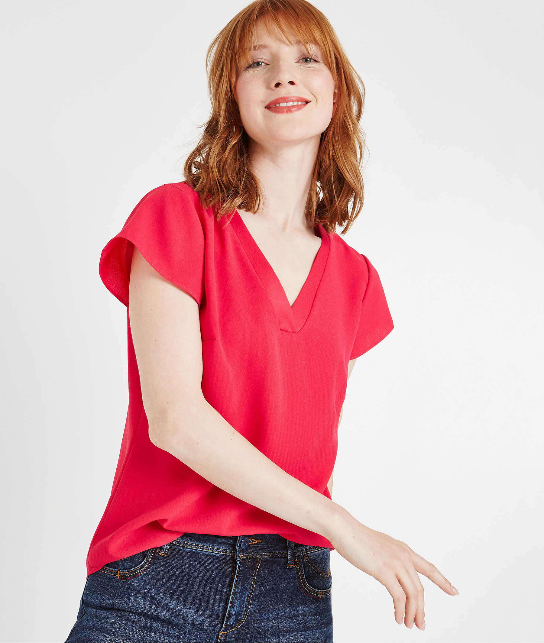 Blouse fluide à manches courtes fuchsia FUSHIA