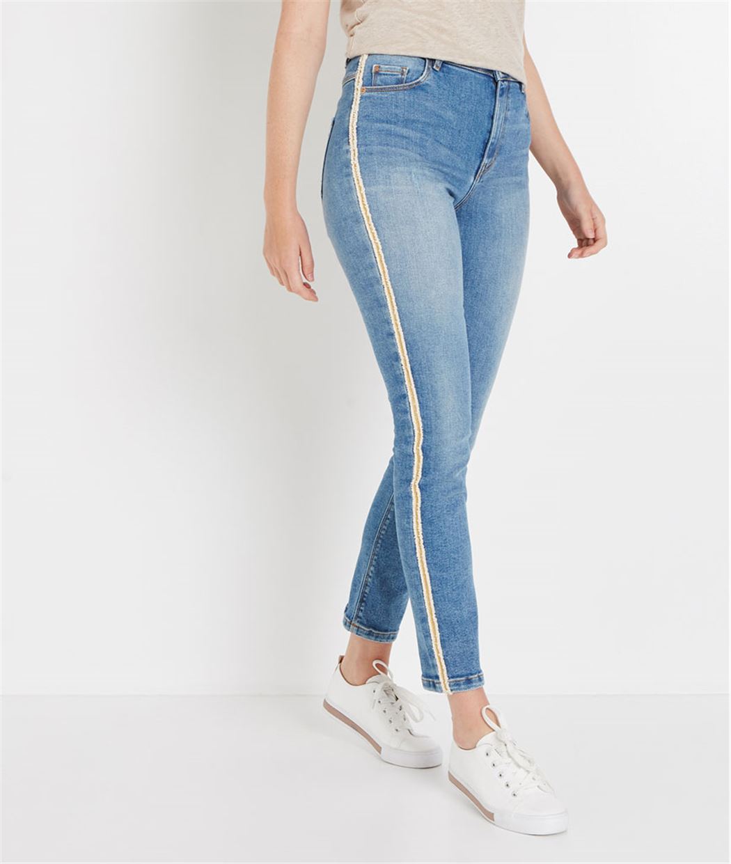Jean raccourci taille haute avec bande LIGHT STONE