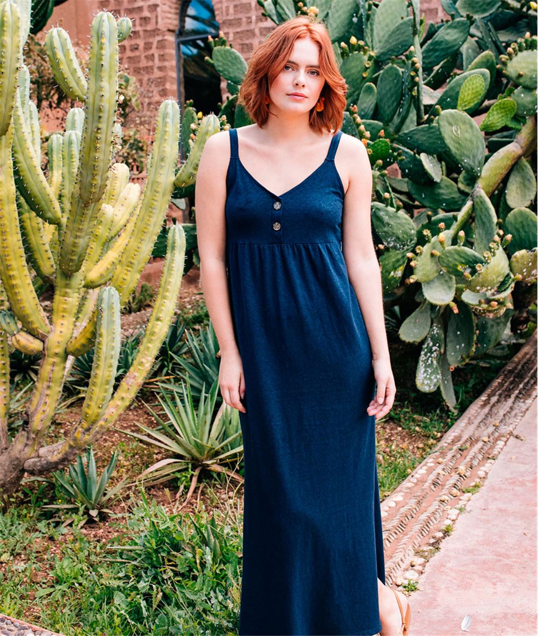 Robe longue marine en maille MARINE