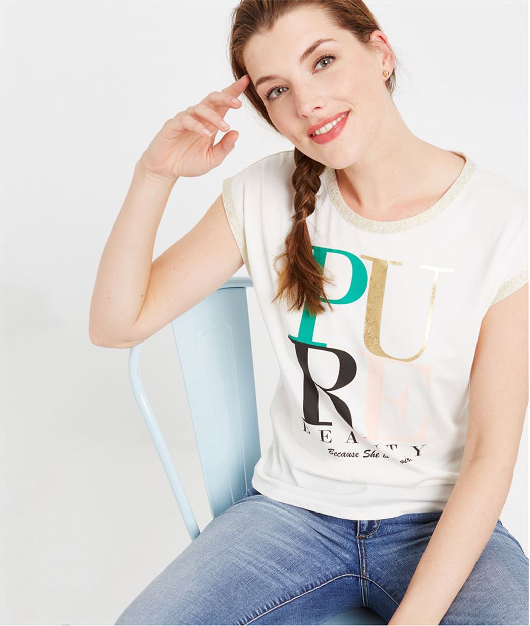 T-shirt blanc à message ECRU