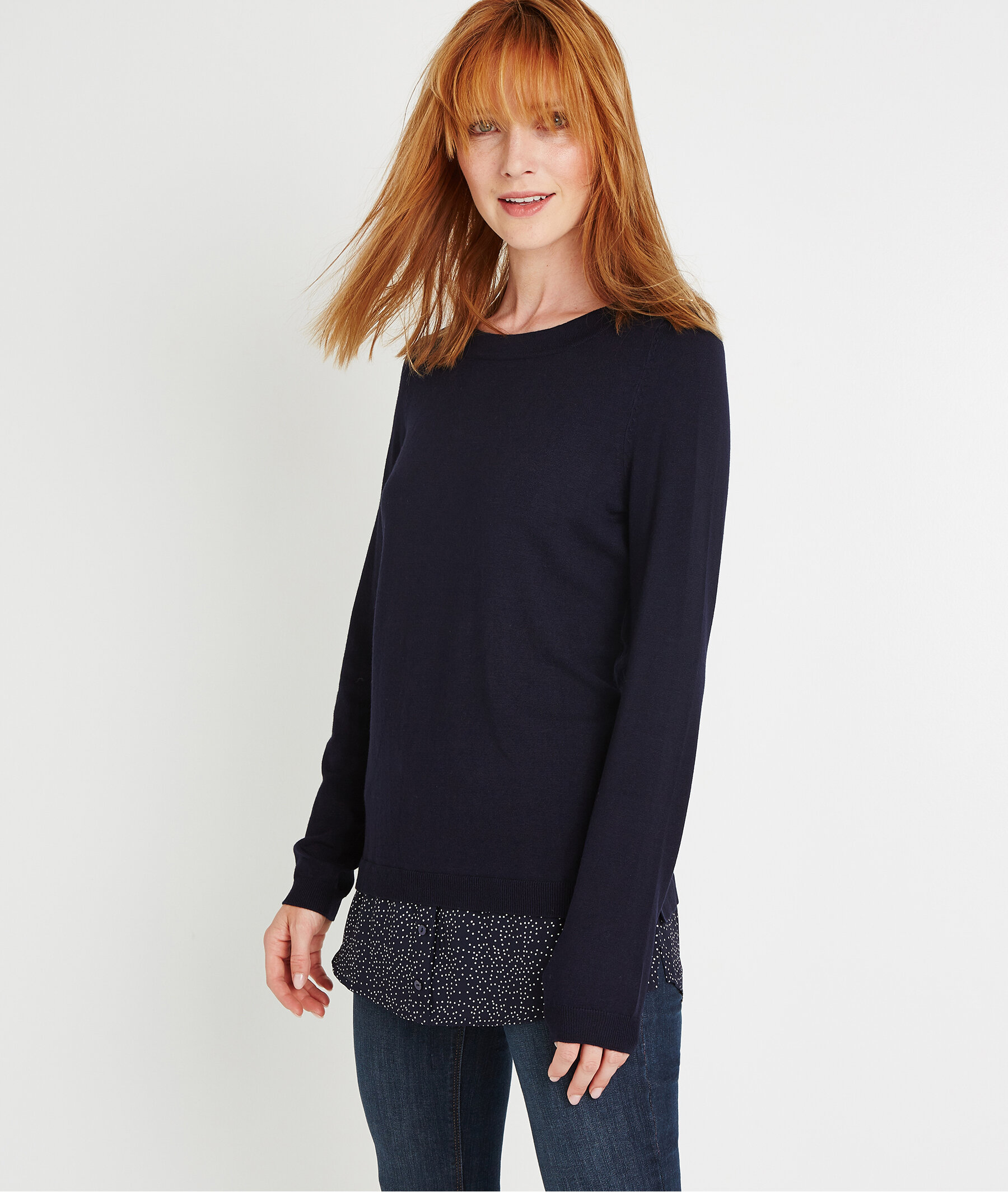 Pull tunique bi-matières MARINE