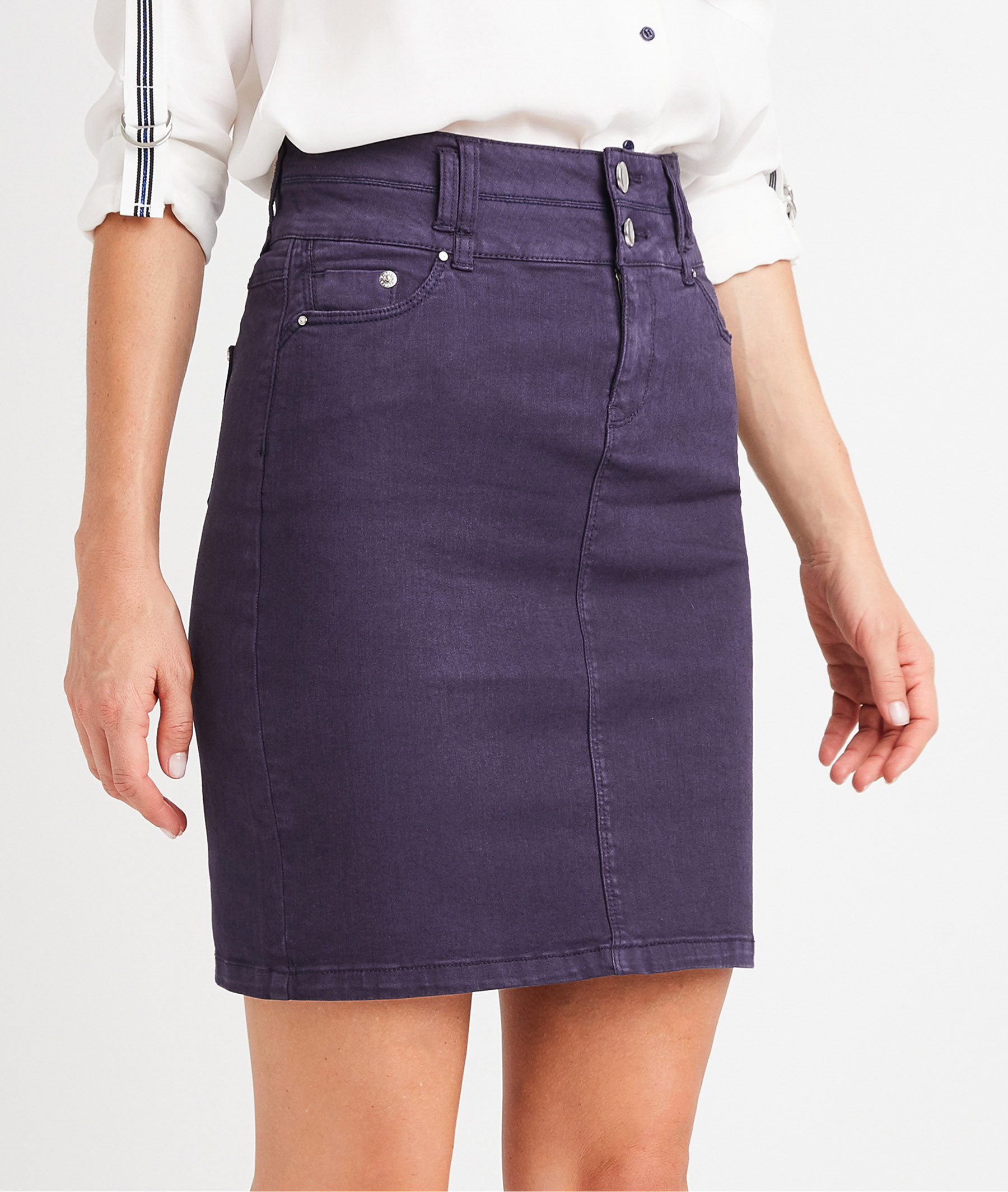Jupe en jean de couleur taille haute MARINE