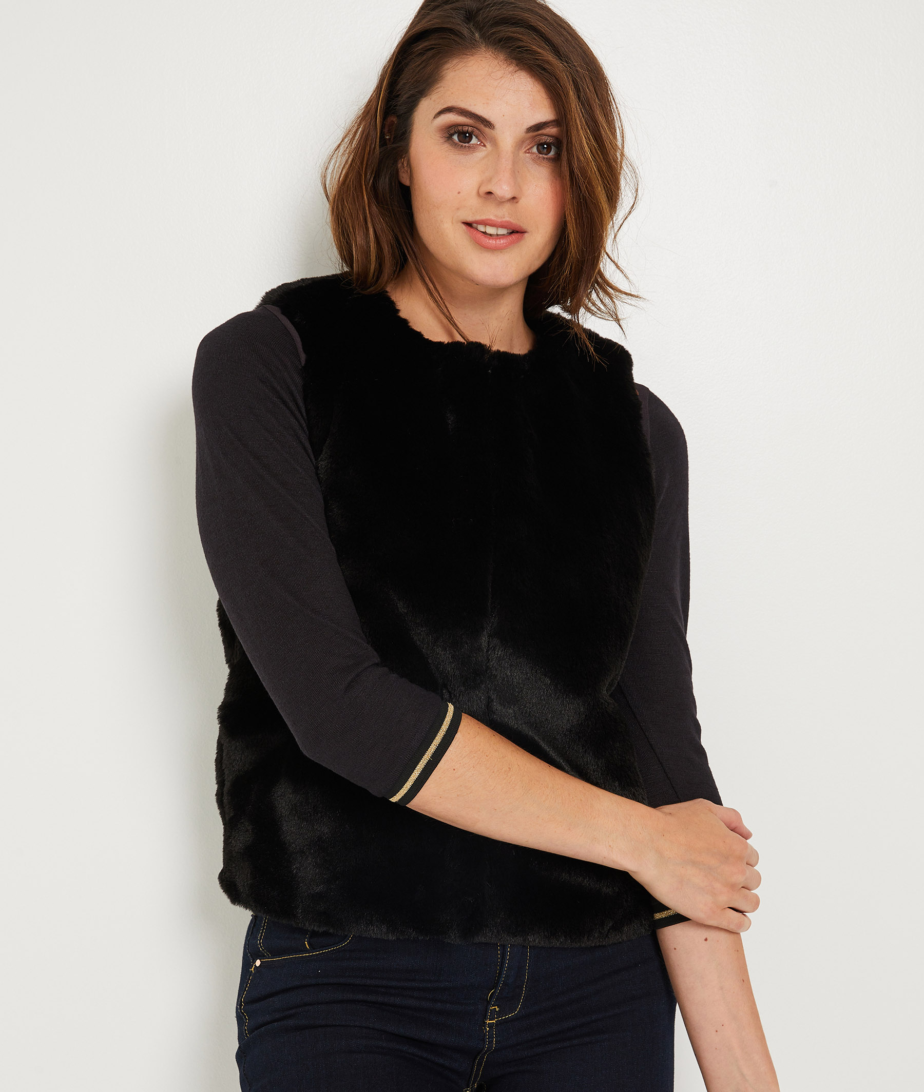 Veste en fausse fourrure sans manches NOIR