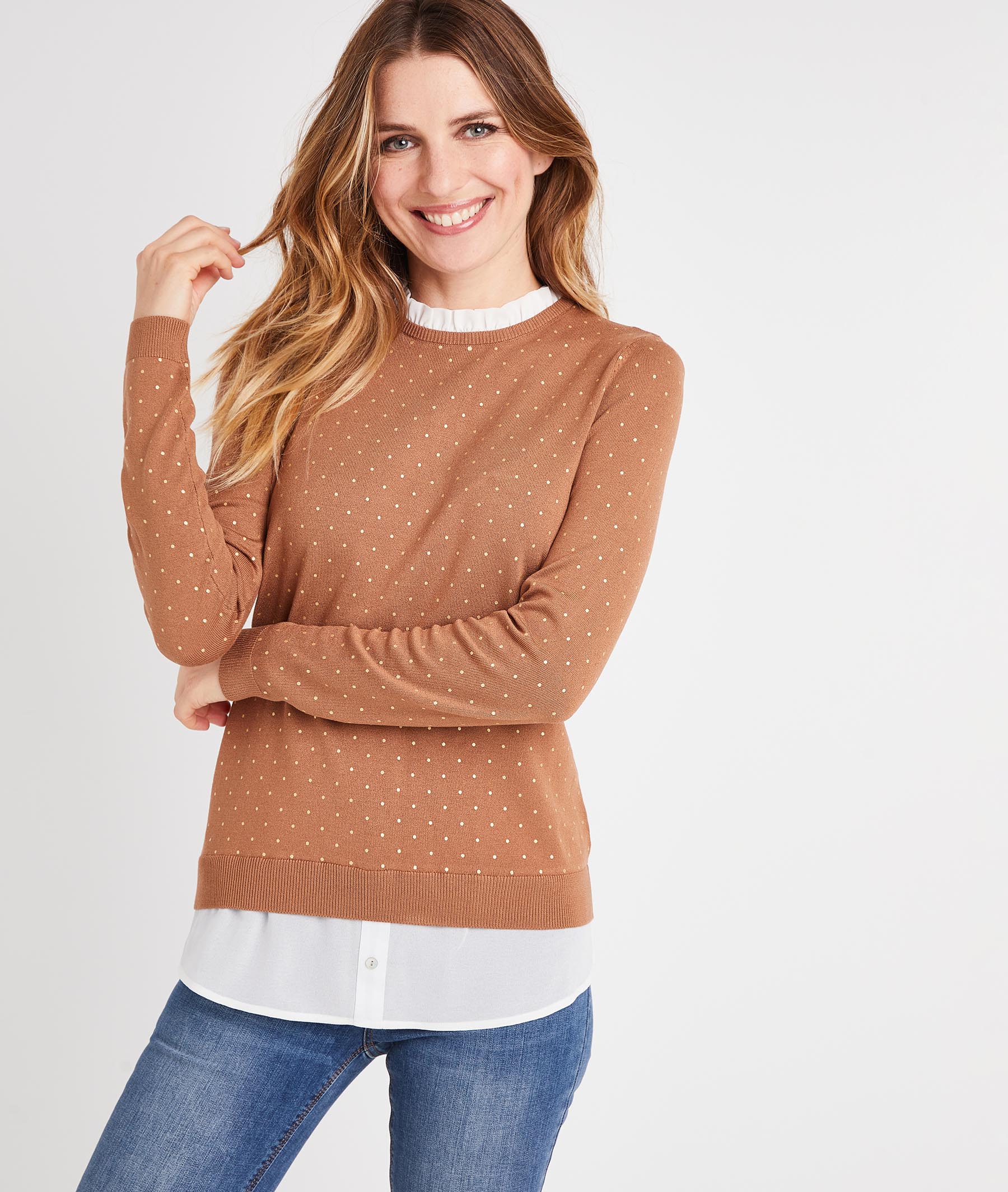 Pull bimatières à pois CAMEL
