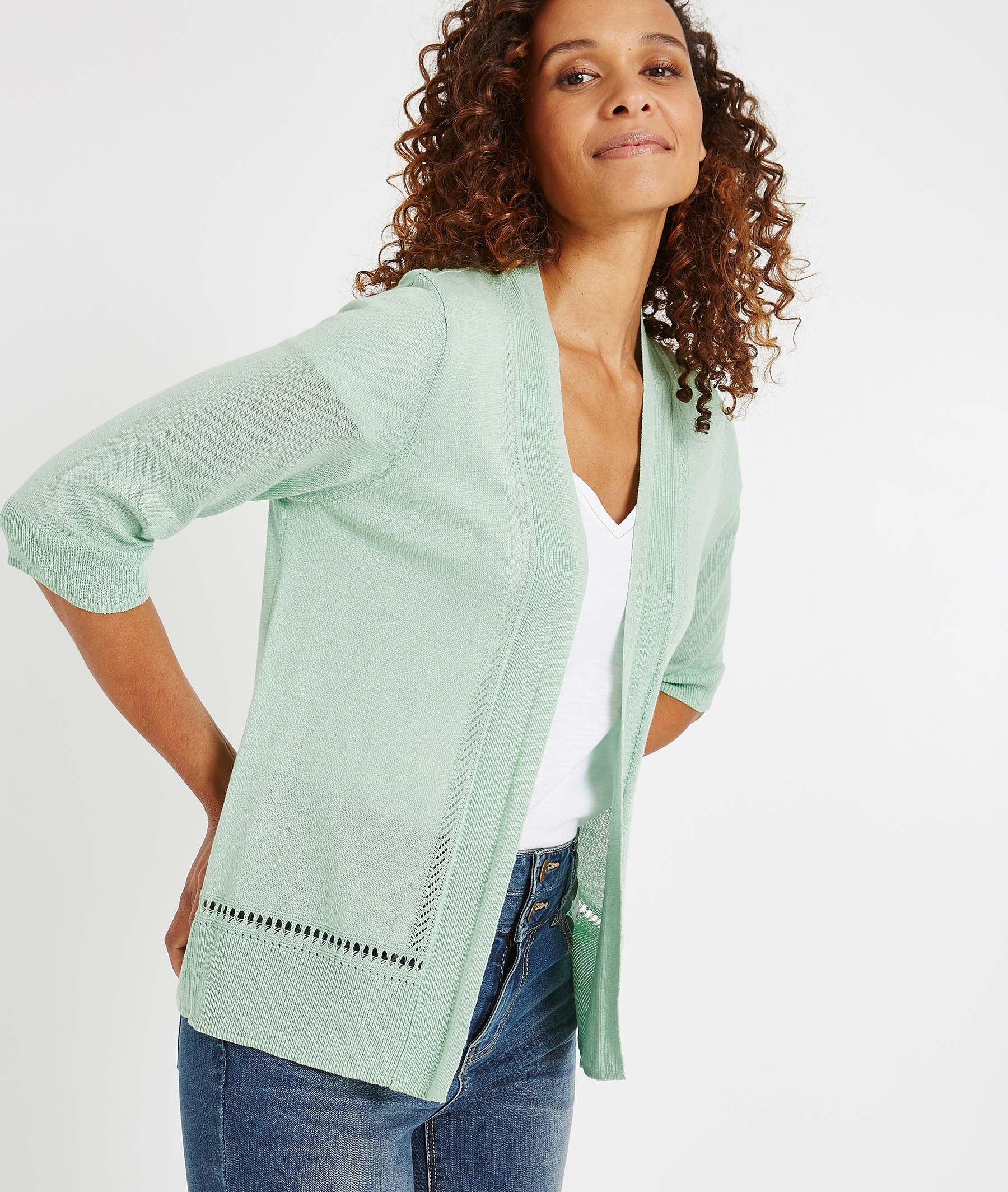 Gilet fin uni et ajouré VERT
