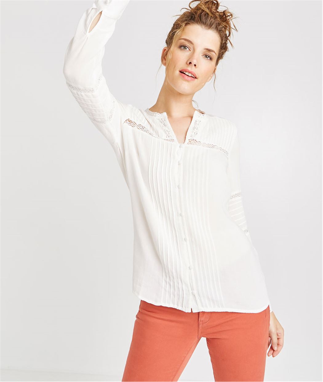 Chemise fluide avec boutons et dentelles ECRU