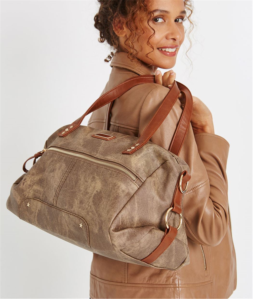 Sac bowling effet vieilli avec zip TAUPE