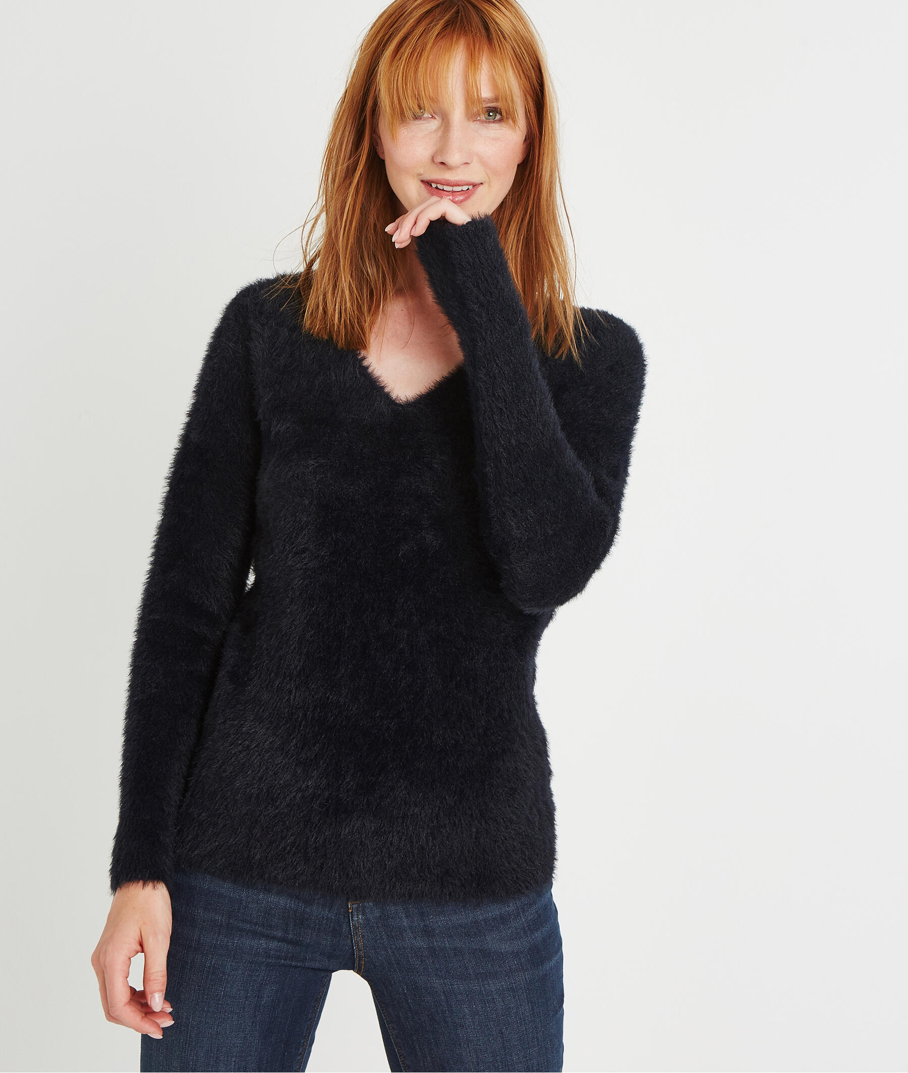 Pull col V tout doux NOIR
