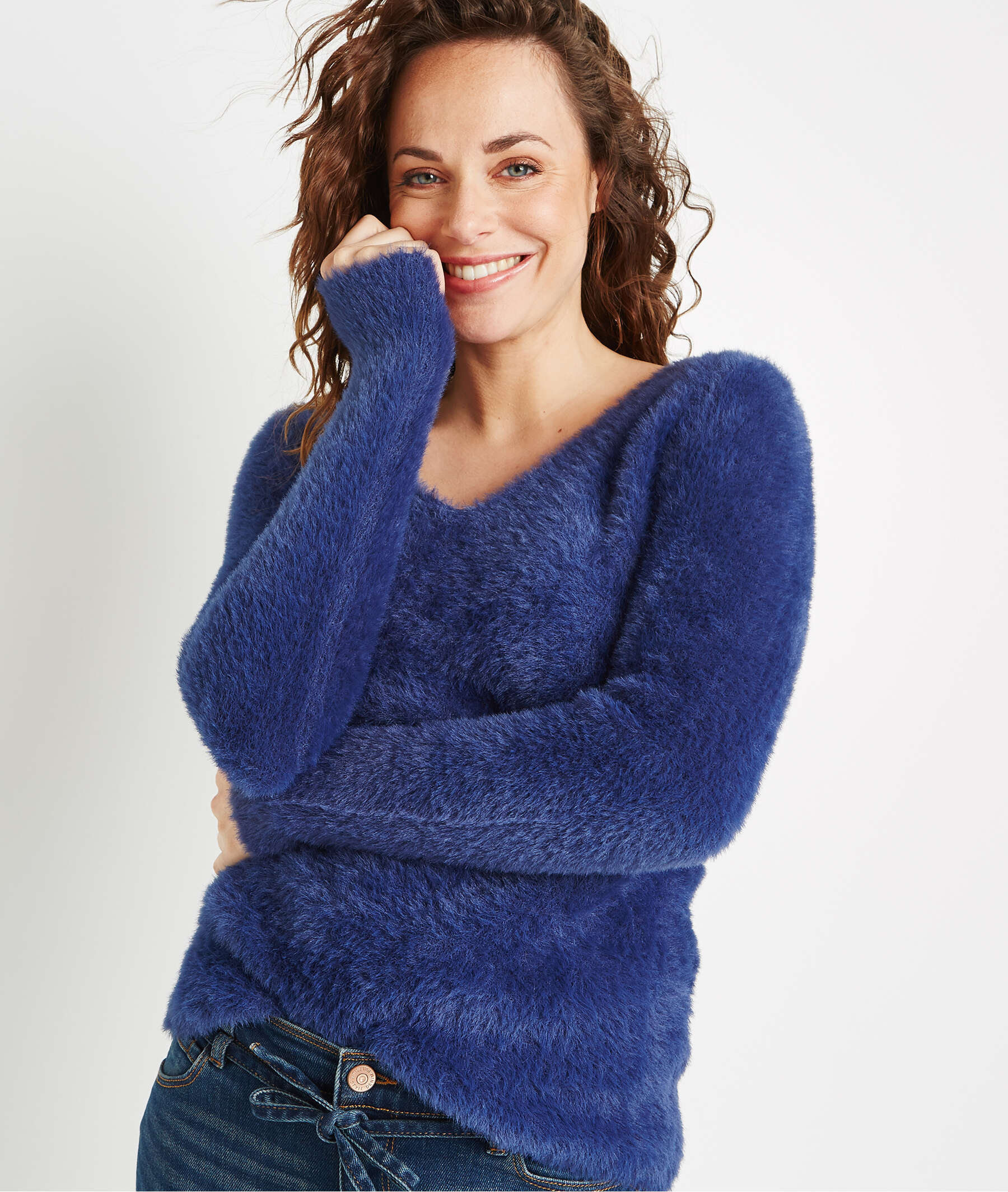 Pull col V tout doux BLEU