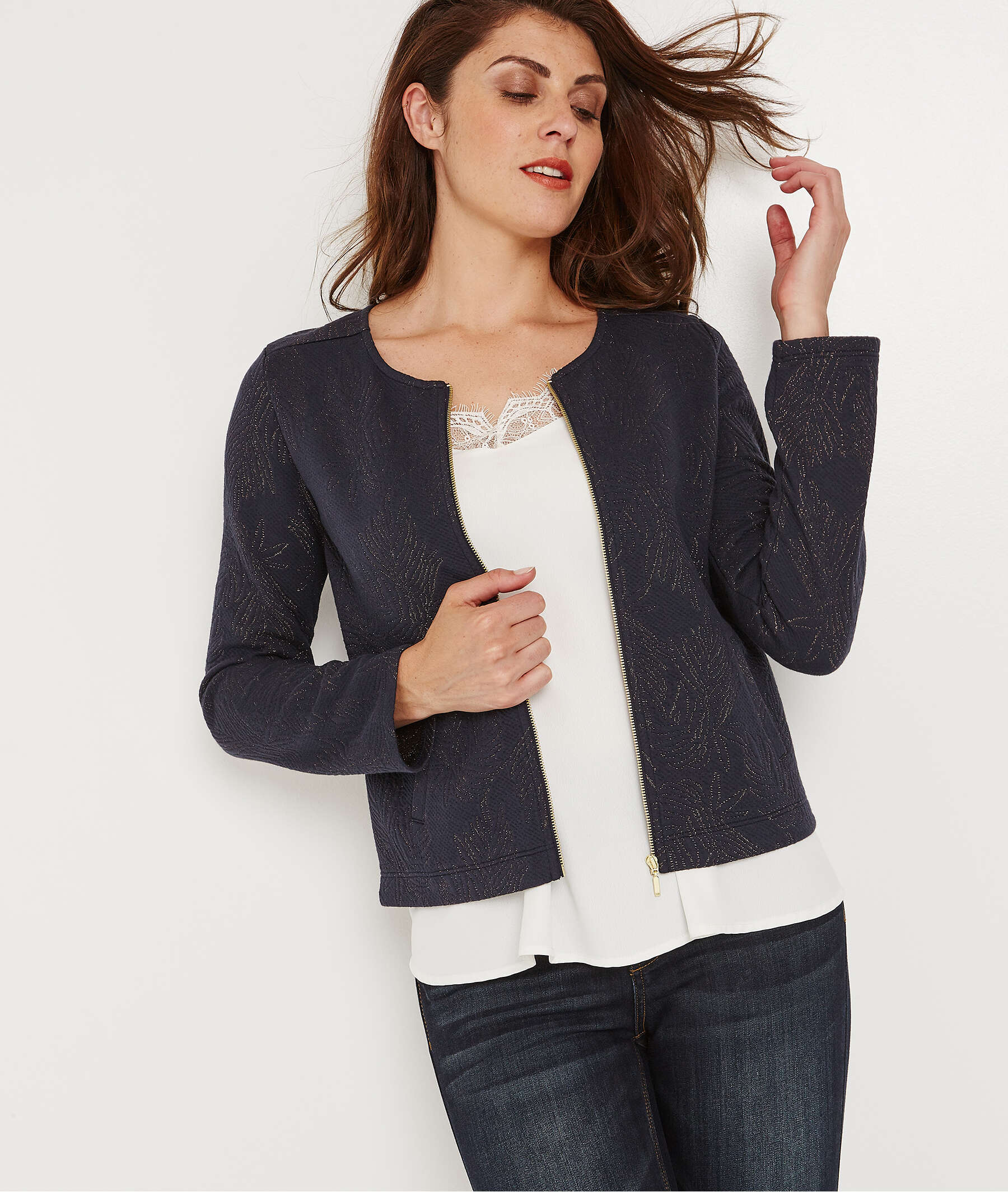 Veste en maille zippée avec motifs MARINE