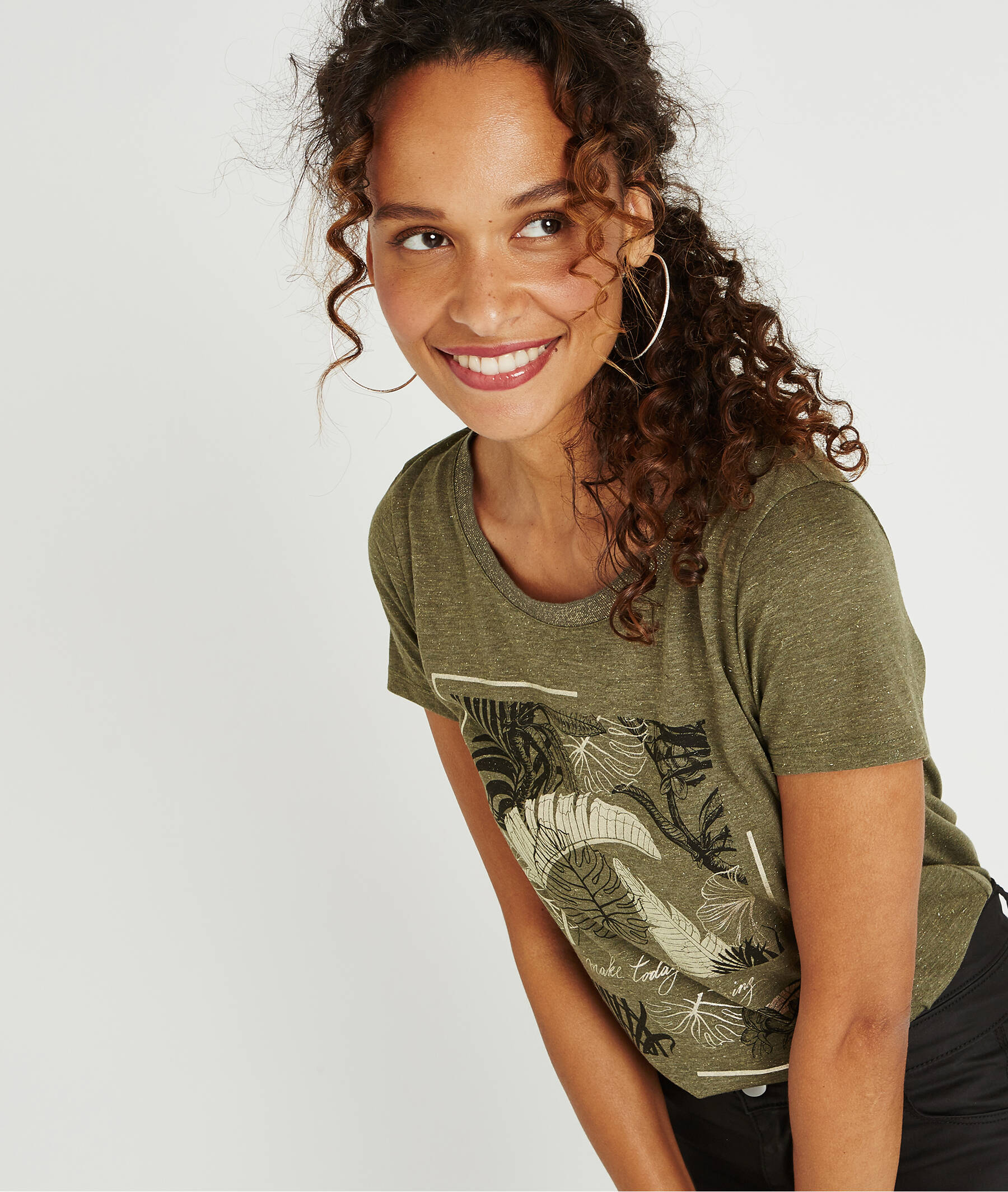 T-shirt kaki avec imprimé brillant KAKI