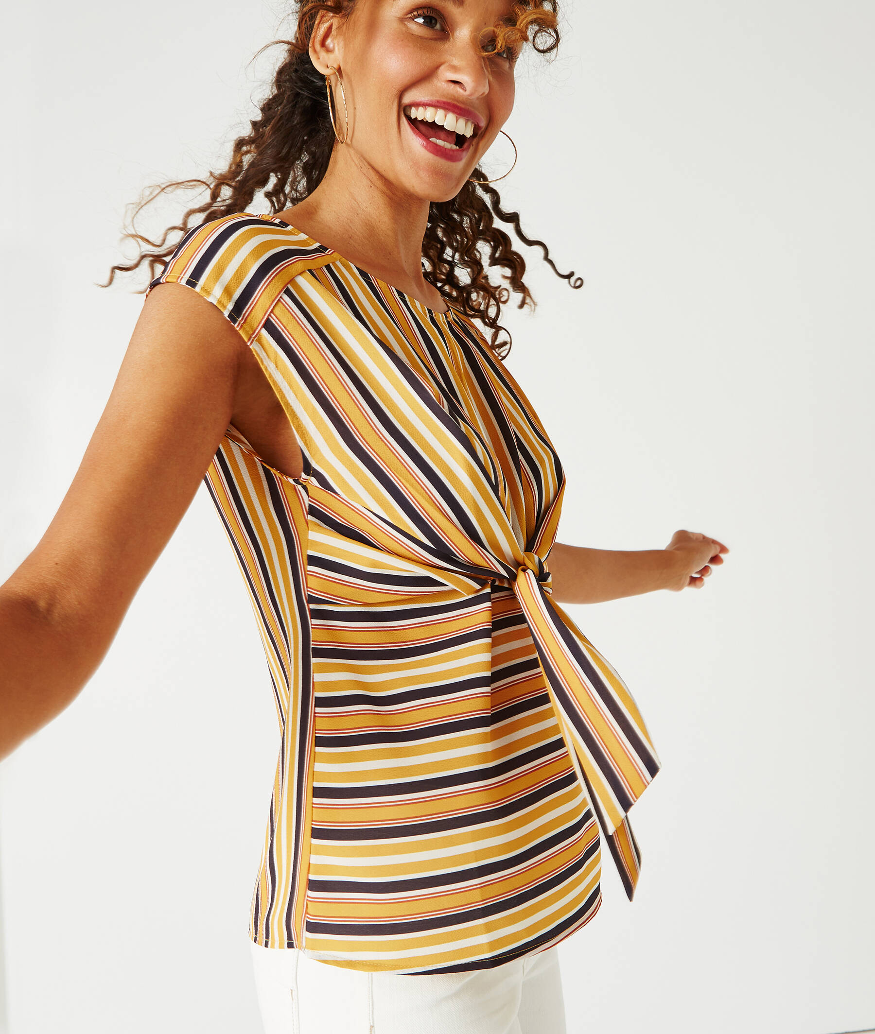Top rayé avec noeud poitrine MULTICOLORE