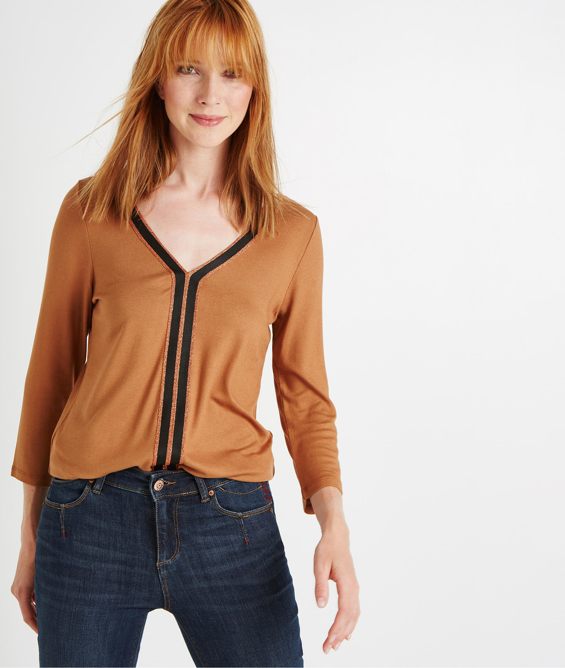 T-shirt manches 3/4 avec galons CAMEL