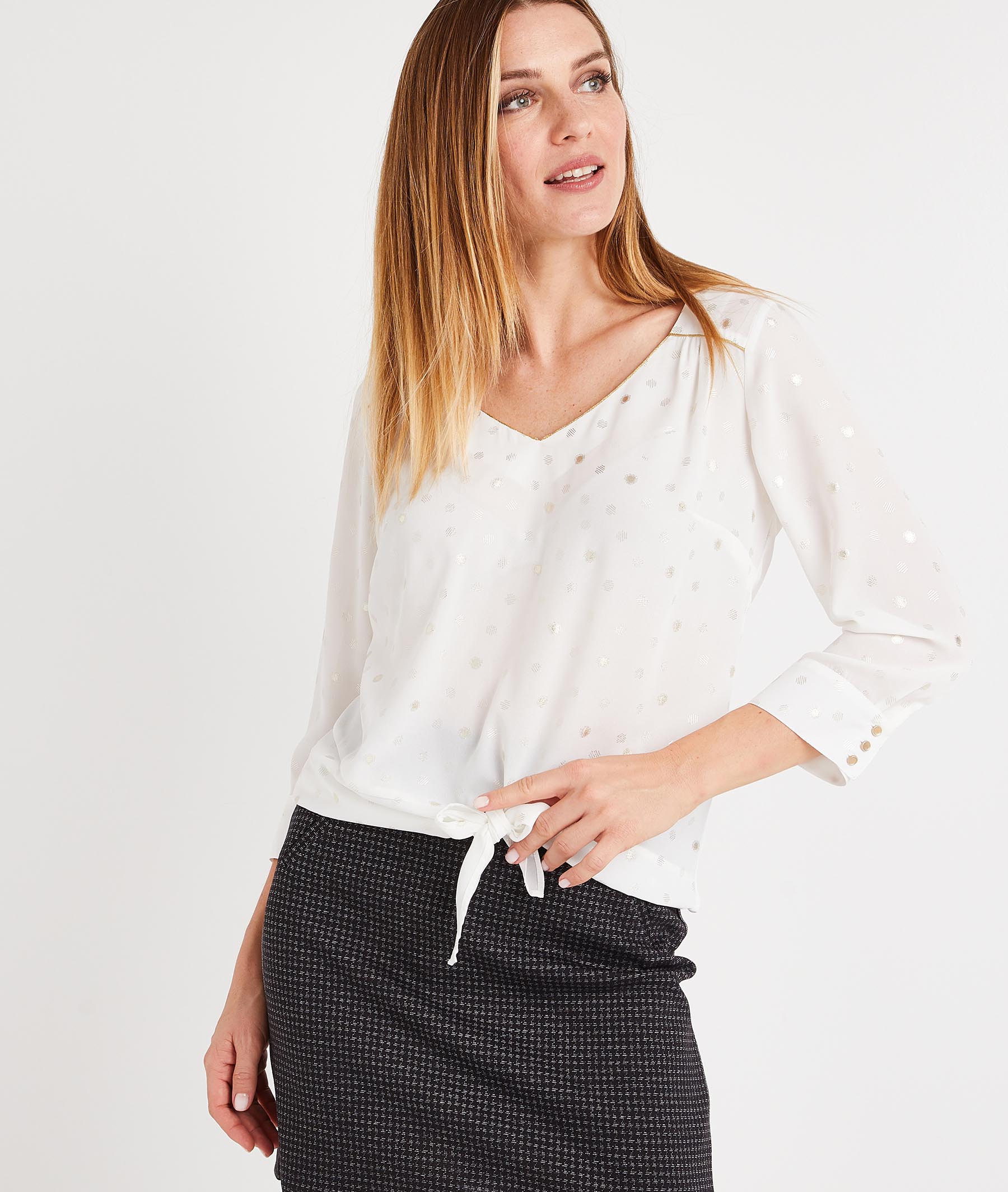 Blouse fluide avec motifs brillants ECRU