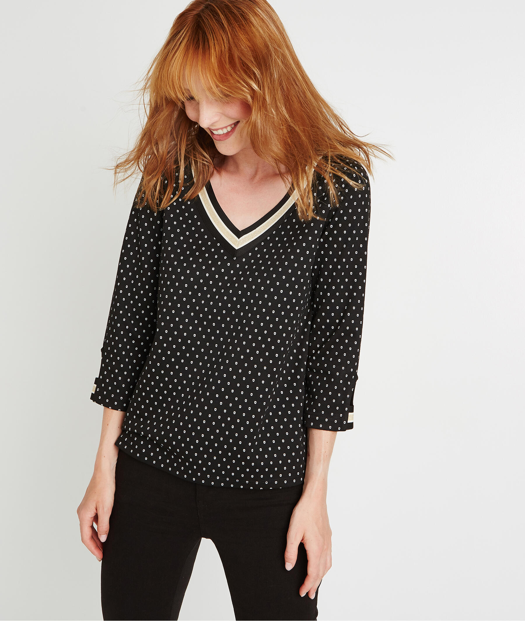 Sweat col V imprimé minimaliste NOIR